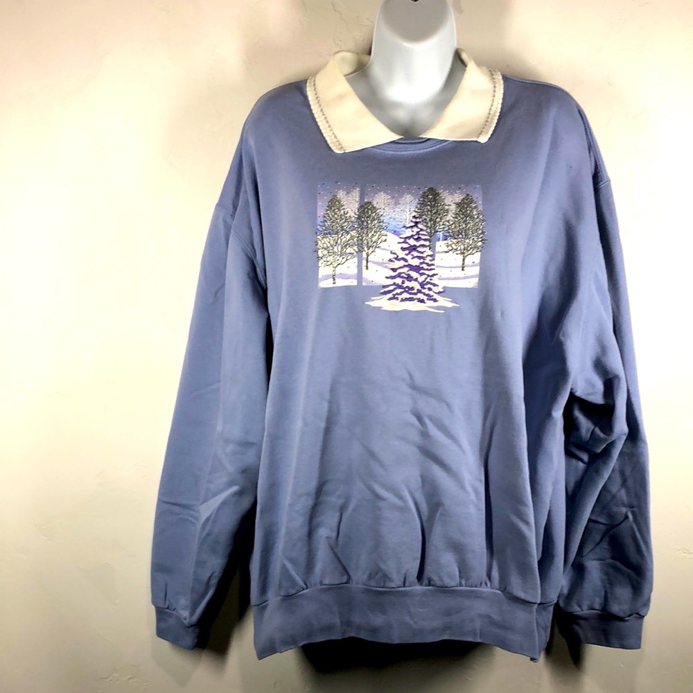 Top Stitch by Morning Sun light purple winter scene collar sweatshirt size 3X
